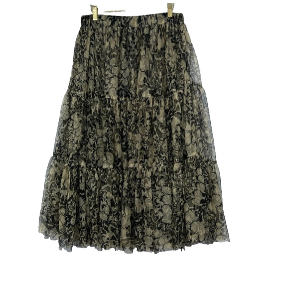 Lilith Skirt Womens Size Small Floral Brown Black Tiered Layered Tule Maxi Goth - Picture 1 of 8